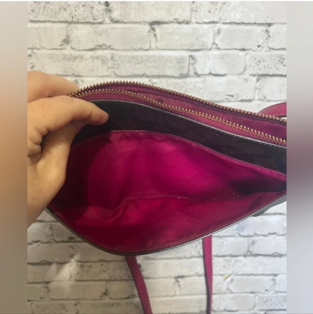 Coach Signature Crossbody Handbag Brown and Raspberry * - Picture 10 of 16